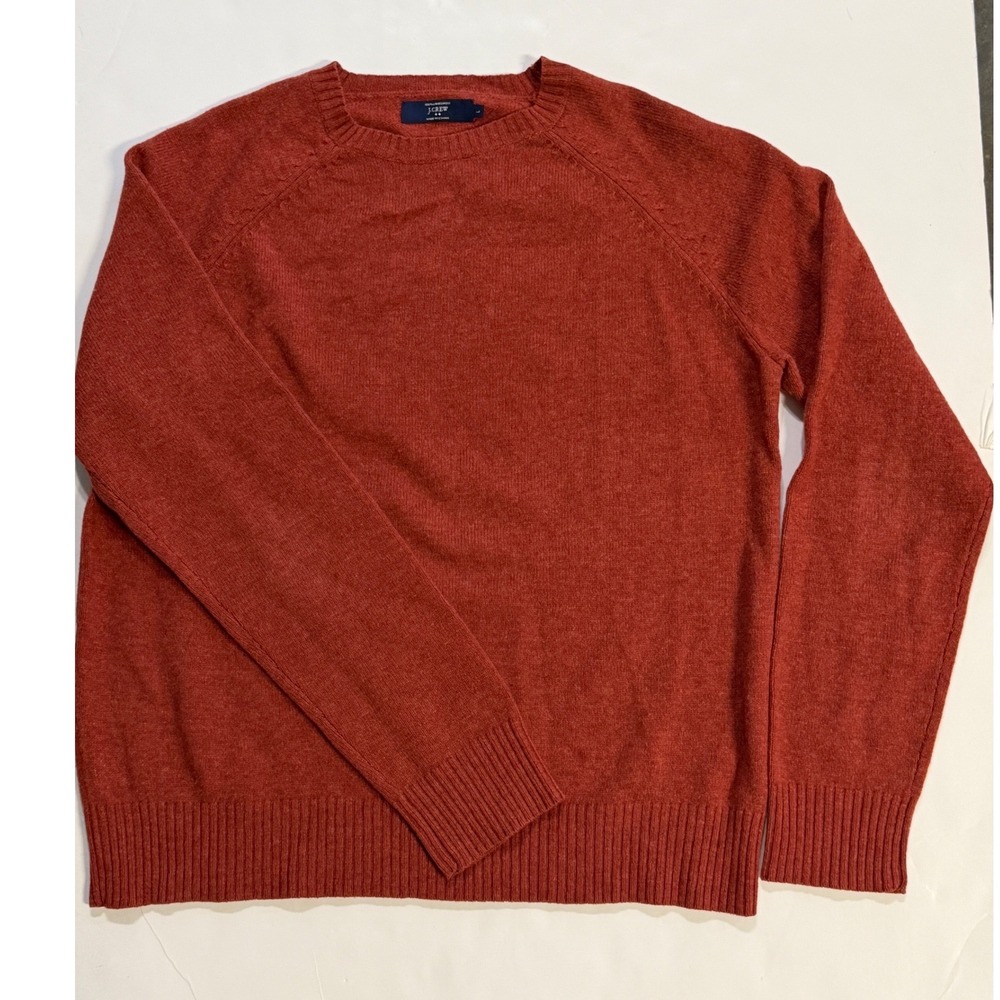 J.Crew Mens Lambswool Crewneck Sweater Rust Orange Raglan Knit Large